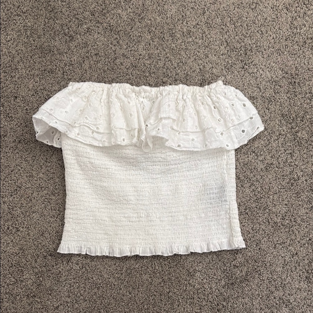 White Off-Shoulder Ruffle Top